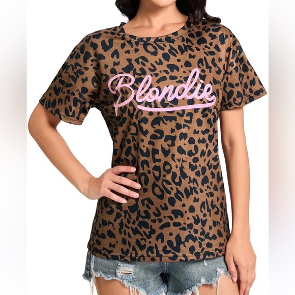 Tops - Women T-shirt summer leopard graphic print short sleeves loose top size XL